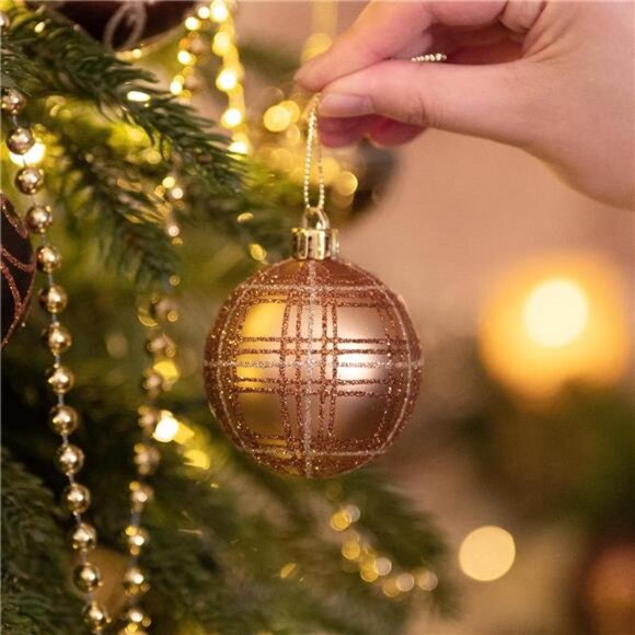 Christmas Ornaments Set, 35ct 2.36 Inches Brown Copper Gold Shatterproof - Picture 5 of 7